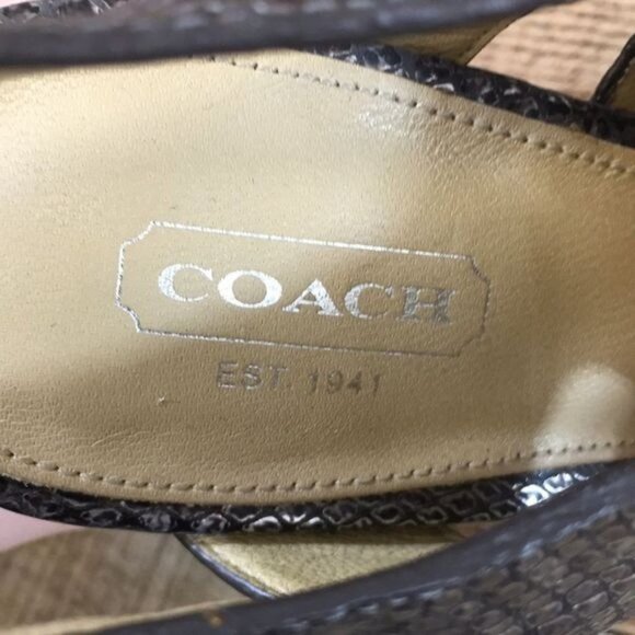 Coach Sandals Moreen Womens 8B Gray Leather Metallic Embossed Snakeskin Heel - Picture 8 of 12